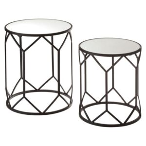 Avanto Round Glass Set of 2 Side Tables With Black Metal Frame