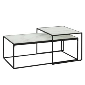 Bemidji Glass Set Of 2 Coffee Tables In White Marble Effect