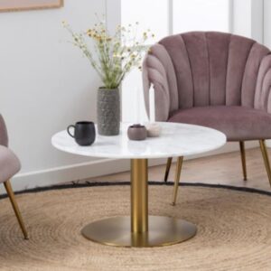 Clarkston Marble Coffee Table In Guangxi White With Brass Base