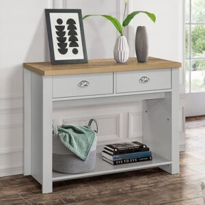 Highgate Wooden Console Table With 2 Drawers In Grey And Oak