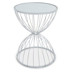 Julie Round White Glass Top Side Table With Silver Metal Frame