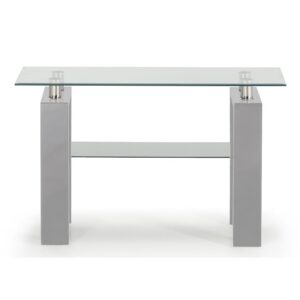 Lilia Tempered Glass Console Table With Grey Finish Legs