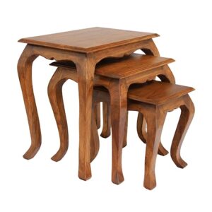 Majora Set Of 3 Wooden Nest of Tables In Brunt Oak