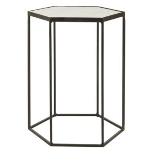 Mekbuda Hexagonal White Marble Top Side Table With Black Frame