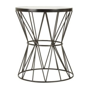 Mekbuda Round White Marble Top Side Table With Corset Frame