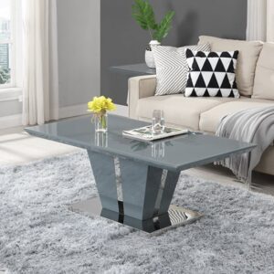 Memphis High Gloss Coffee Table In Grey With Glass Top