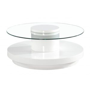 Nacala Round Glass Coffee Table With White High Gloss Base