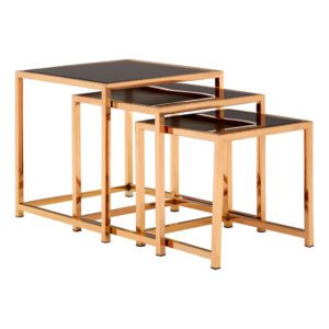 Orion Square Black Glass Top Nest Of 3 Tables With Gold Frame