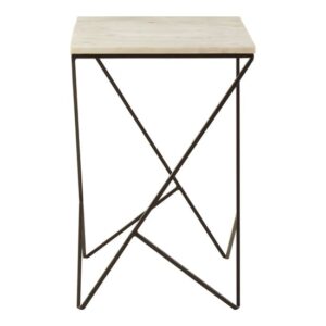 Shalom Square White Marble Top Side Table With Black Curves Base