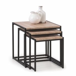 Tacita Nest Of Tables In Sonoma Oak And Black Metal Frame