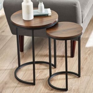 Tacita Round Wooden Nest Of Side Tables In Walnut