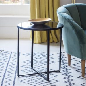 Torrance Smokey Glass Side Table In Matt Black