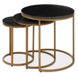 Viano Round Black Marble Nest Of 3 Tables With Gold Base