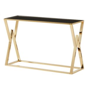 Magni Black Glass Console Table With Gold Stainless Steel Frame