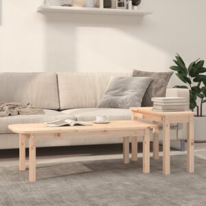 Karis Solid Pine Wood Set Of 2 Coffee Tables In Brown