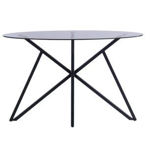 Liam Grey Tinted Glass Console Table With Black Metal Legs