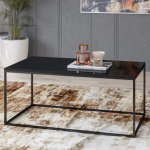 Herrin Glass Top Coffee Table In Black With Black Metal Frame