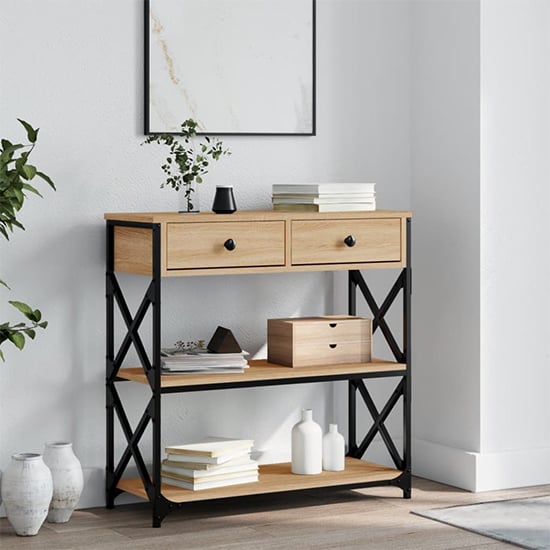 Rivas Wooden Console Table With 2 Drawers In Sonoma Oak ...