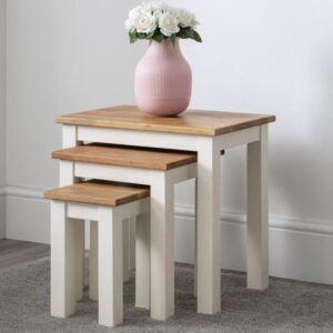 Calliope Wooden Nest Of 3 Tables In Ivory and Oak