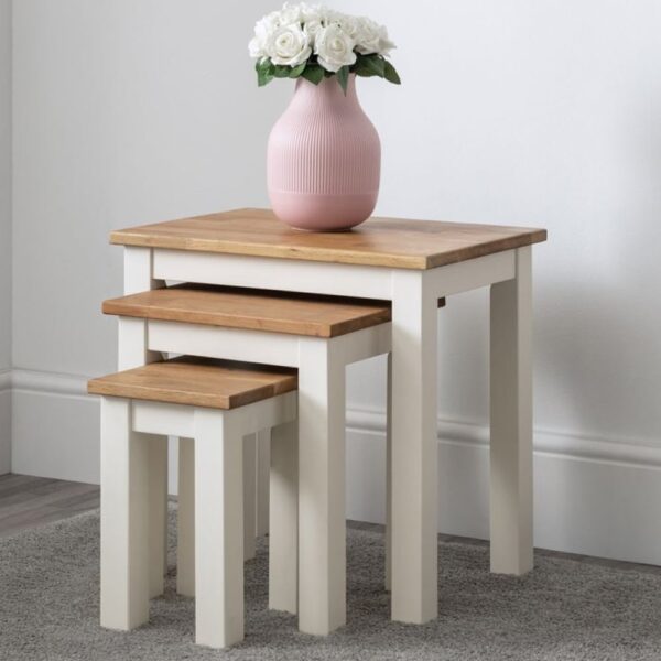 Calliope Wooden Nest Of 3 Tables In Ivory and Oak