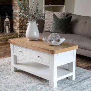 Celina Wooden Coffee Table With 2 Drawers In Oak And White