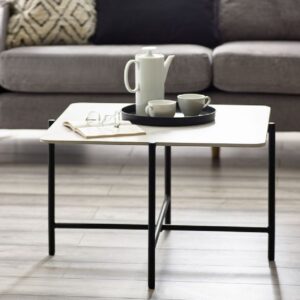 Solna Marble Coffee Table With Black Metal Legs In White