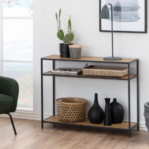 Sparks Wooden Console Table With 2 Shelves In Oak And Black