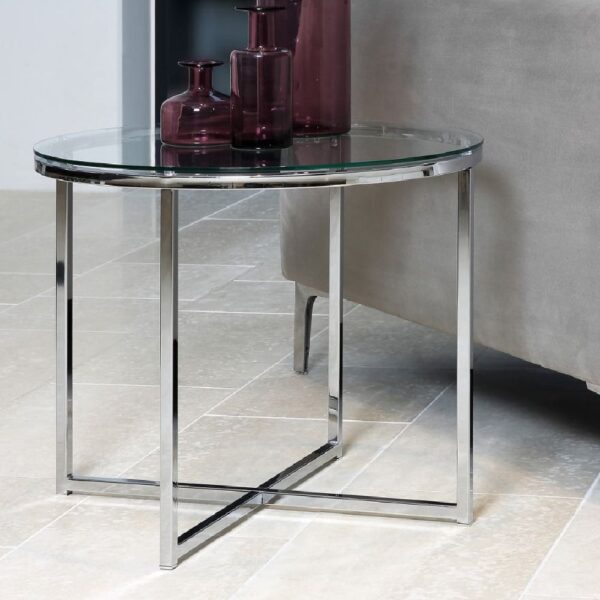 Canton Clear Glass Side Table Round With Chrome Steel Base