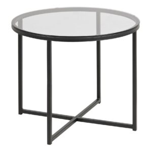 Canton Smoked Glass Side Table Round With Black Steel Base