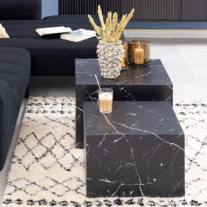 Dania Wooden Set Of 2 Coffee Table Square In Black Marble Effect