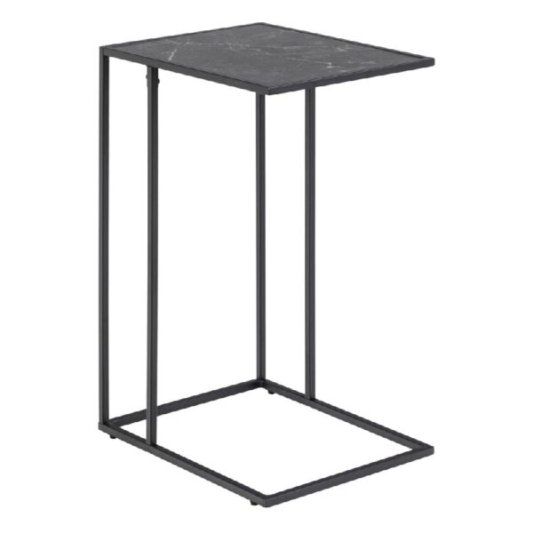 Ithaca Wooden Side Table In Black Marble Effect