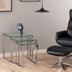 Keene Clear Glass Nest Of 3 Tables With Chrome Metal Frame