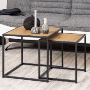 Sparks Wooden Nest Of 2 Tables With Black Metal Frame In Oak