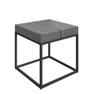 Danbury Wooden Square Side Table In Grey Marble Effect