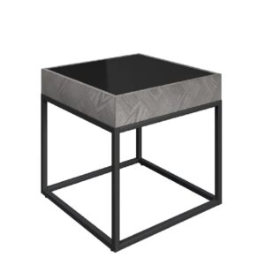 Earlville Black Glass Top Square Side Table In Grey