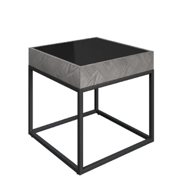 Earlville Black Glass Top Square Side Table In Grey