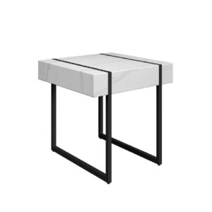 Magna Wooden Side Table In White Marble Effect