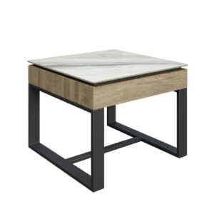 Malibu White Ceramic Top Side Table With Grey Legs