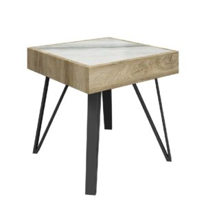 Valtesse Ceramic Square Side Table In White And Oak