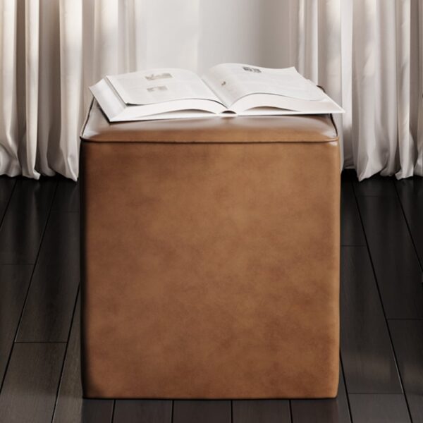 Brixton Square PU Leather Side Table In Tan