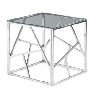 Keele Clear Glass Squre Side Table In Chrome Frame