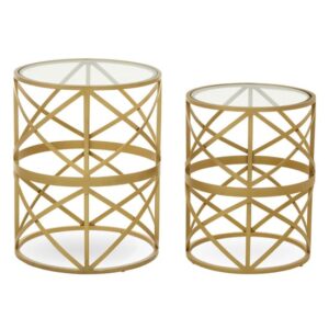 Mekbuda Round Clear Glass Top Nest Of 2 Tables With Gold Frame