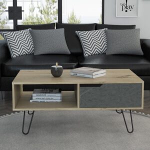 Marsett Wooden Coffee Table With 1 Drawer In Oak And Grey