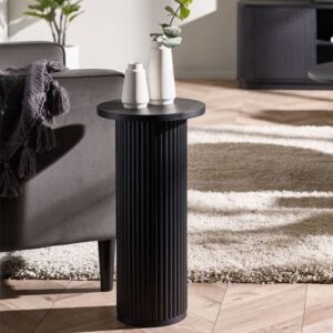 Laurel Fluted Wooden Drinks Side Table In Matt Black