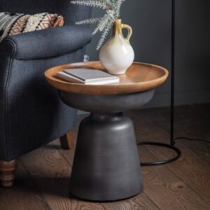 Ansonia Wooden Round Side Table In Grey And Natural