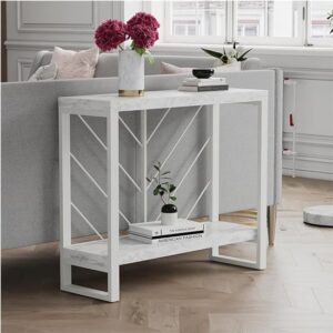 Benton Wooden Console Table In White Faux Marble Effect