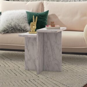 Benton Wooden Side Table In White Faux Marble Effect