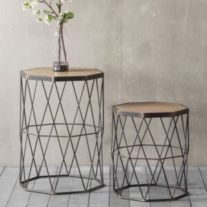 Caylee Wooden Nesting Side Tables With Metal Frame In Natural