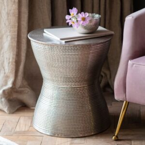 Kariba Metal Round Side Table In Antique Silver