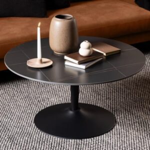 Macon Ceramic Coffee Table Round Large In Grantham Matt Black